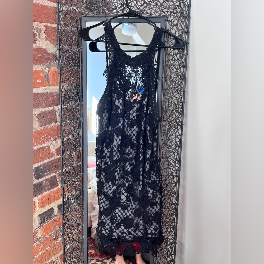 Free people low back high neck lace dress